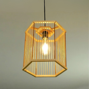 Đèn Mây Tre Gỗ Thả Trần Hidagreen – Mẫu Hình Lục Giác Decor Quán Cafe