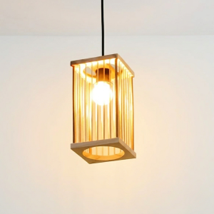 Đèn mây tre gỗ thả trần HidaGreen mẫu hộp vuông – Đèn tre lắp ráp decor quán cafe, nhà hàng, homestay